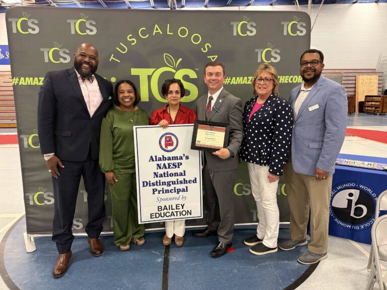 Dr. Preeti Nichani of Tuscaloosa Magnet Schools–Elementary recognized as Alabama’s NAESP National Distinguished Principal, standing with school and education leaders during the award presentation.